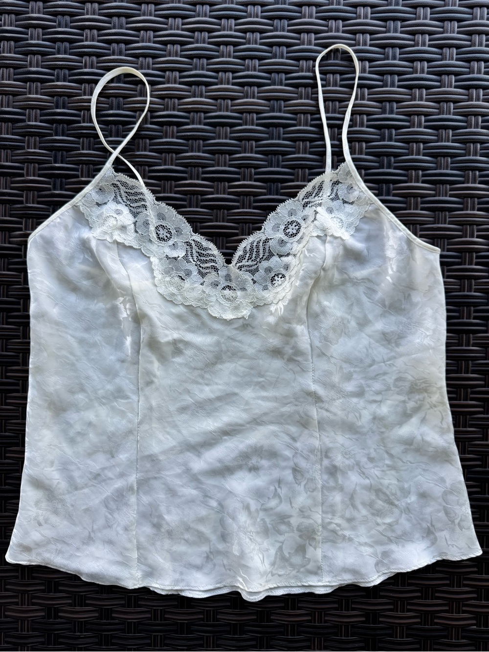 Vintage St Michael UK Ivory Cream Satin Lace Cami Top Size 14
